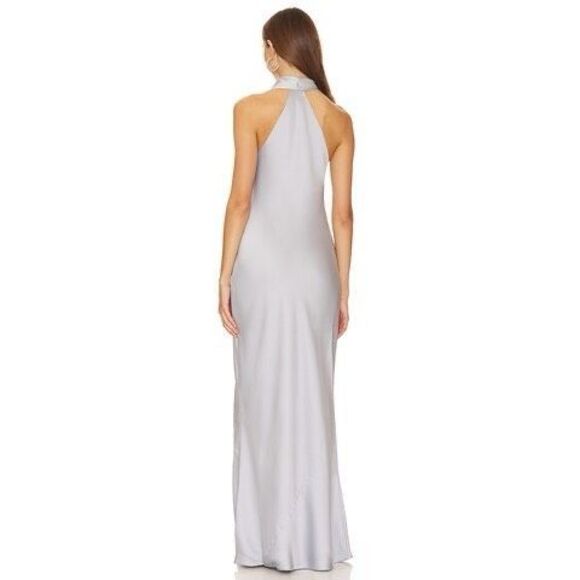 NWT Norma Kamali Halter Drape Bias Gown in Silver Size S $325 - Picture 3 of 11